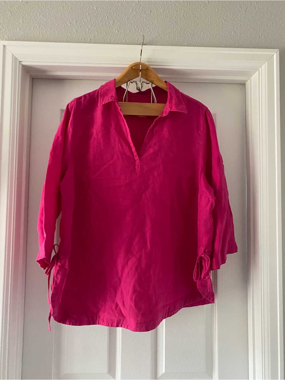 Issac Mizrahi Pink 100% linen V neck Popover Tunic 3/4  Sleeve 1X